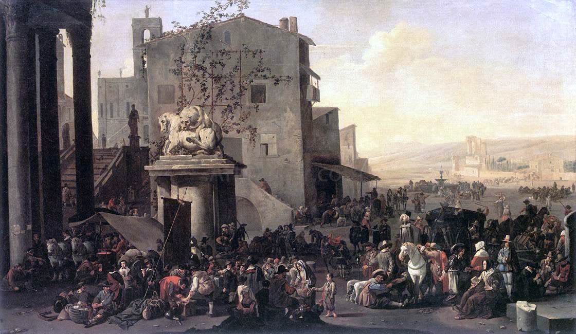  Johannes Lingelbach Roman Market Scene - Hand Painted Oil Painting