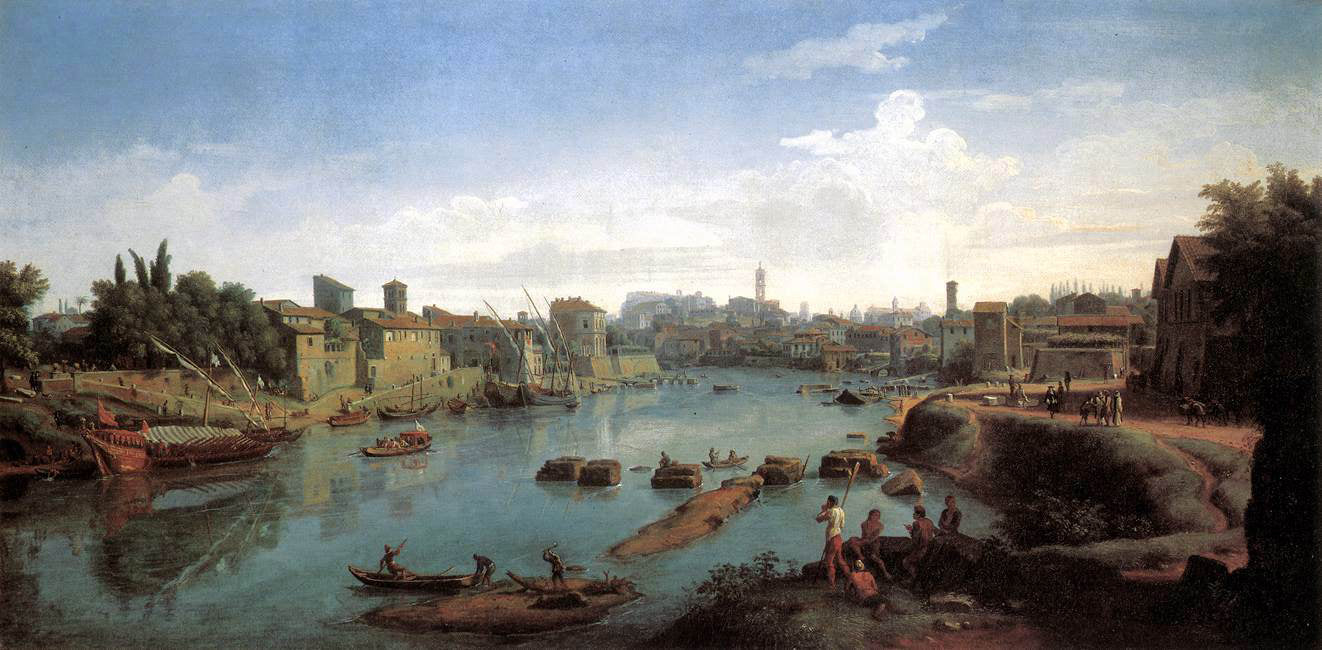 Caspar Andriaans Van Wittel Rome, the Tiber near the Porto di Ripa Grande - Hand Painted Oil Painting