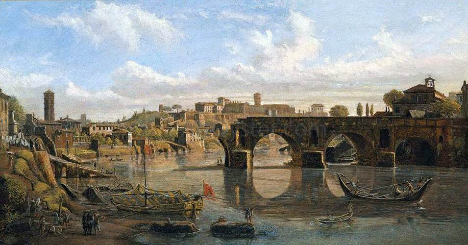 Caspar Andriaans Van Wittel Rome: View of the River Tiber with the Ponte Rotto and the Aventine Hill - Hand Painted Oil Painting