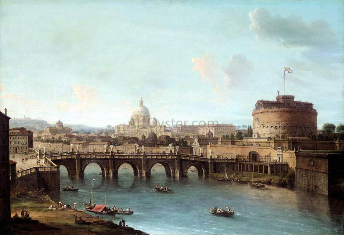 Antonio Joli Rome: View of the Tiber - Hand Painted Oil Painting