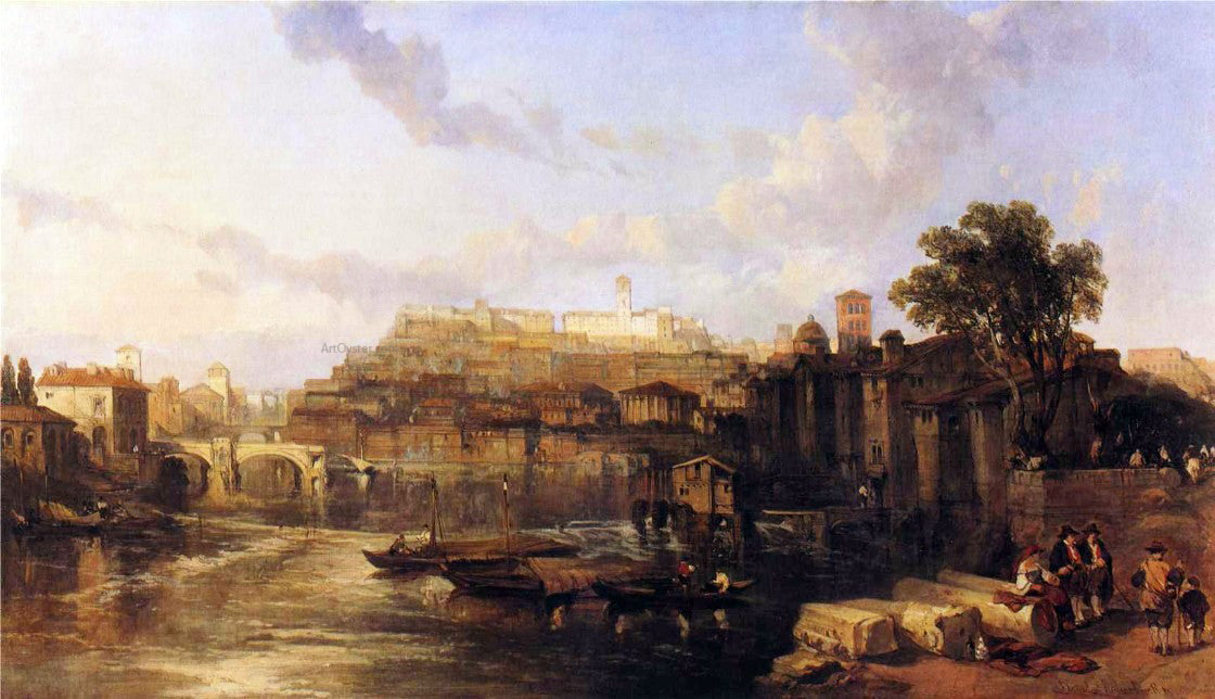 David Roberts Rome, View on the Tiber Looking Towards Mounts Palatine and Aventine - Hand Painted Oil Painting