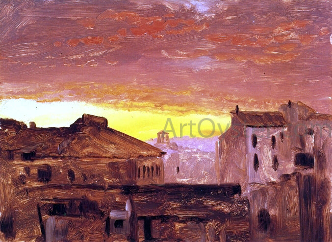 Frederic Edwin Church Rooftops at Sunset, Rome, Italy - Hand Painted Oil Painting