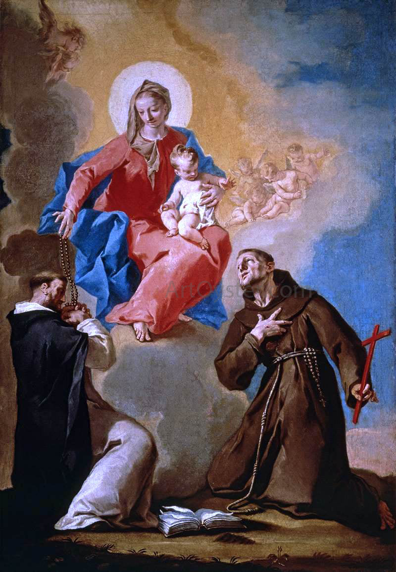 Nicola Grassi Rosary Mother of God with Sts Dominic and Francis of Assisi - Hand Painted Oil Painting