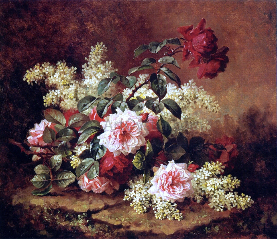 Raoul Paul Maucherat De Longpre Roses and Mahogany - Hand Painted Oil Painting