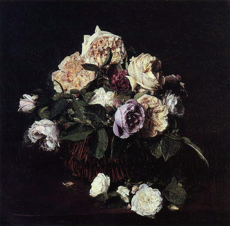 Henri Fantin-Latour Roses in a Basket on a Table - Hand Painted Oil Painting