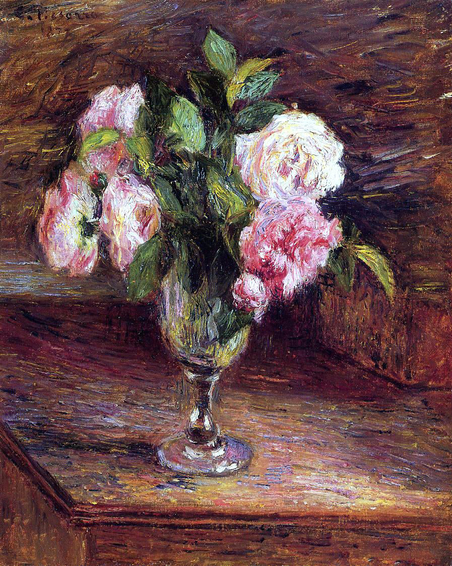 Camille Pissarro Roses in a Glass - Hand Painted Oil Painting