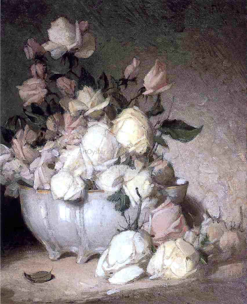  John Ferguson Weir Roses in a Porcelain Bowl - Hand Painted Oil Painting