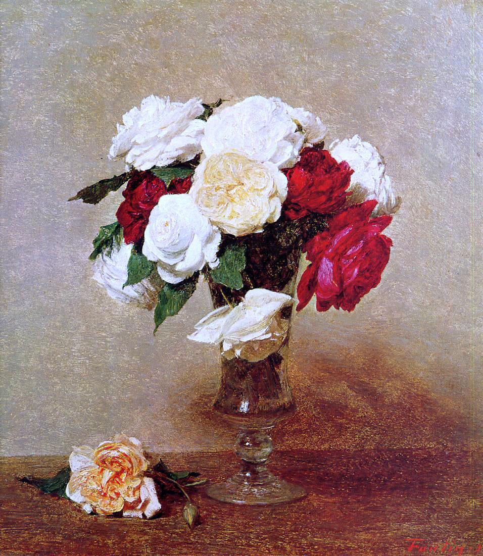 Henri Fantin-Latour Roses in a Stemmed Glass - Hand Painted Oil Painting