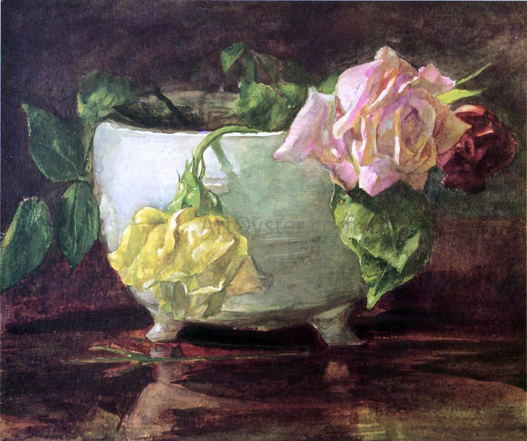 John La Farge Roses in Old Chinese Bowl - Hand Painted Oil Painting