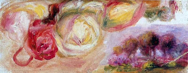 Pierre Auguste Renoir Roses with a Landscape - Hand Painted Oil Painting