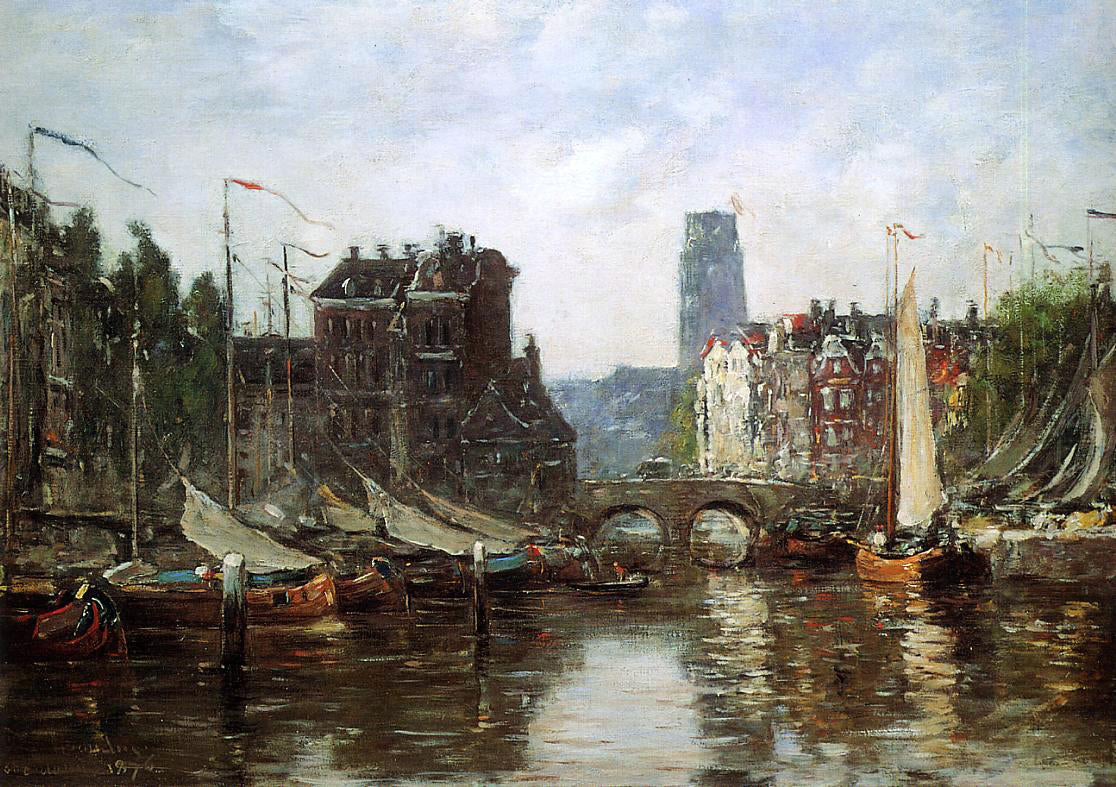 Eugene-Louis Boudin Rotterdam, Le Pont de Bourse - Hand Painted Oil Painting