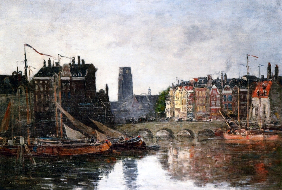 Eugene-Louis Boudin Rotterdam, the Pont de la Bourse - Hand Painted Oil Painting
