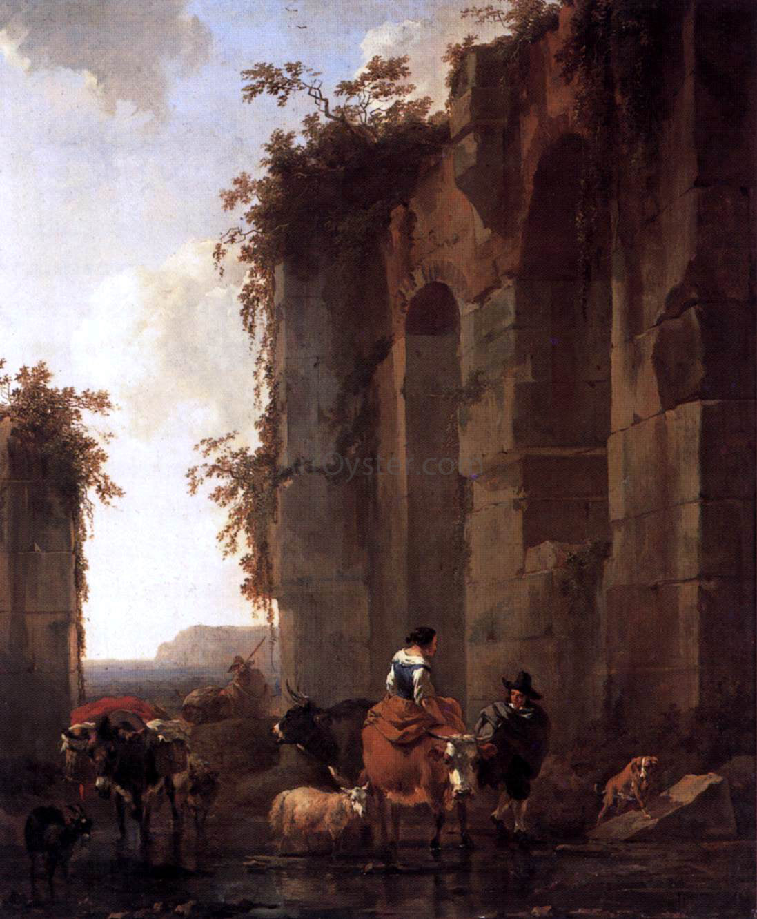 Nicolaes Berchem Ruins in Italy - Hand Painted Oil Painting