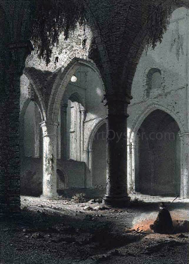 Francois Stroobant Ruins of the Abbey of Villers - Hand Painted Oil Painting