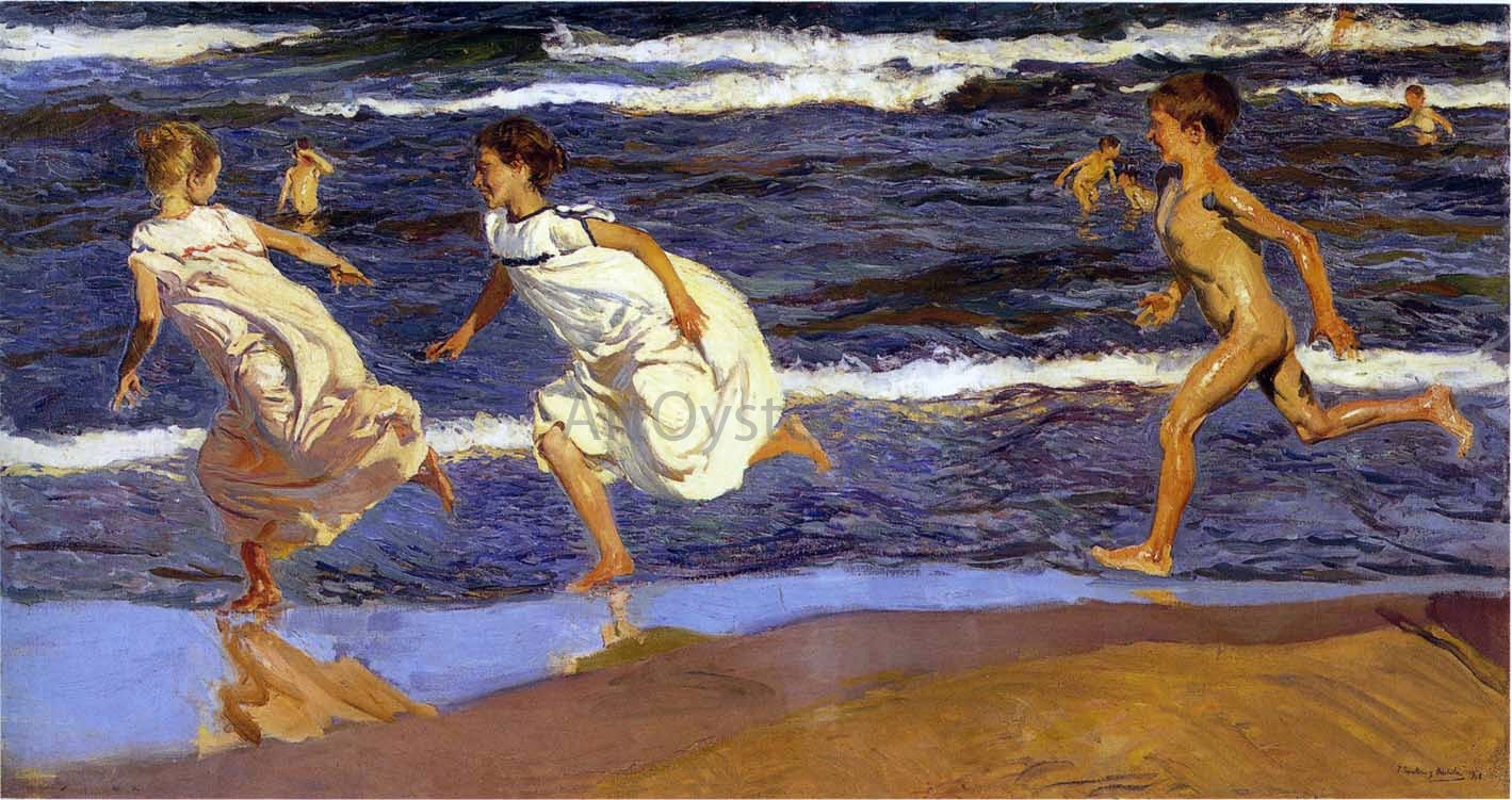 Joaquin Sorolla Y Bastida Running along the beach - Hand Painted Oil Painting