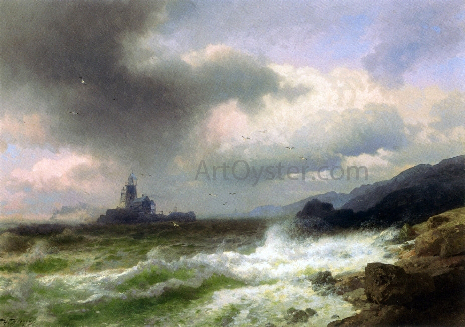 Herman Herzog Saddle Rock Lighthouse, Maine - Hand Painted Oil Painting
