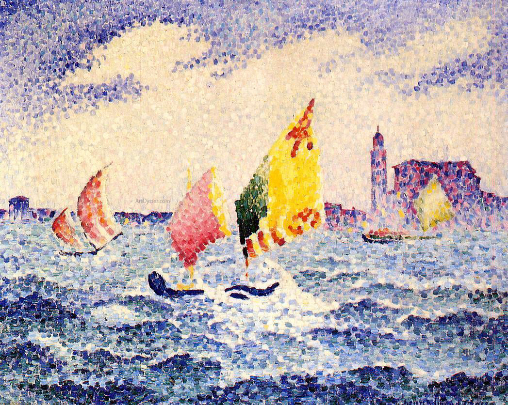 Henri Edmond Cross Sailboats near Chicago - Hand Painted Oil Painting