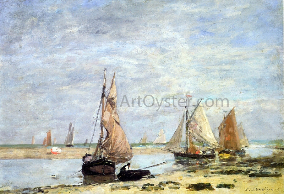 Eugene-Louis Boudin Sailboats near Trouville - Hand Painted Oil Painting