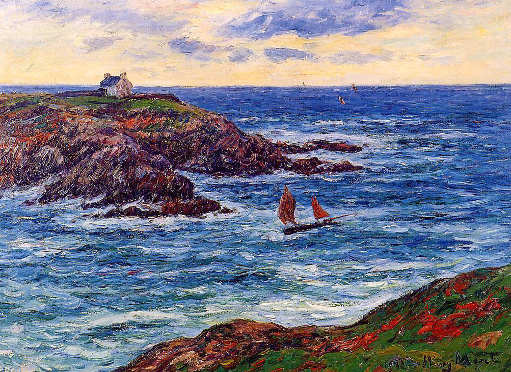 Henri Moret Sailboats off the Coast of Douelian - Hand Painted Oil Painting