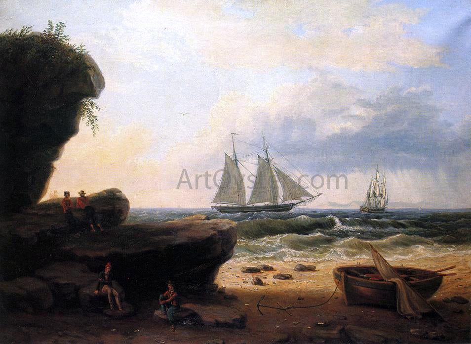 Thomas Birch Sailing along the Shore - Hand Painted Oil Painting