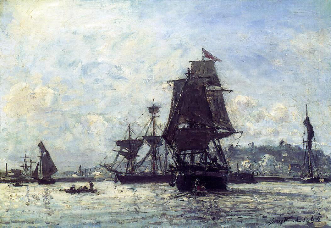 Johan Barthold Jongkind Sailing Ships at Honfleur - Hand Painted Oil Painting