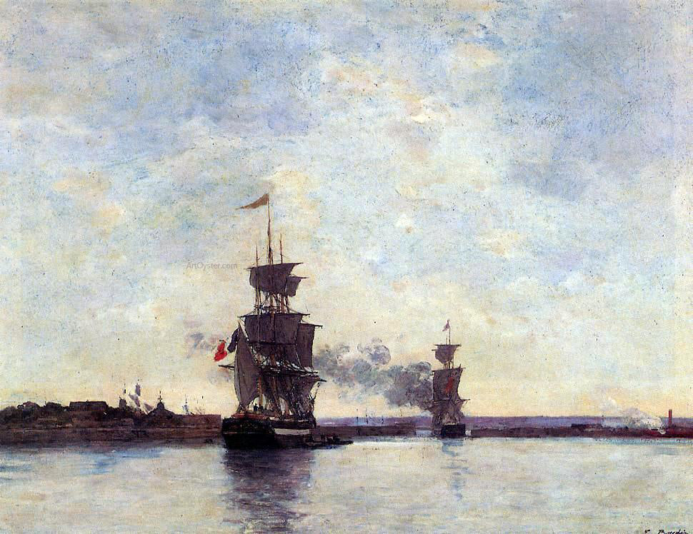 Eugene-Louis Boudin Sailing Ships Entering Port - Hand Painted Oil Painting