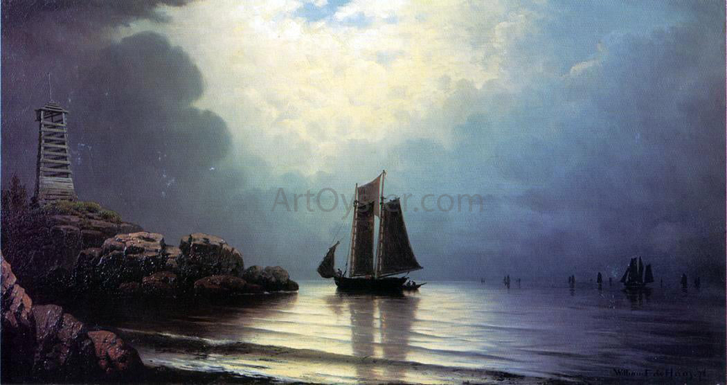 William Frederick De Haas Sailing Vessel off a Rocky Point - Hand Painted Oil Painting
