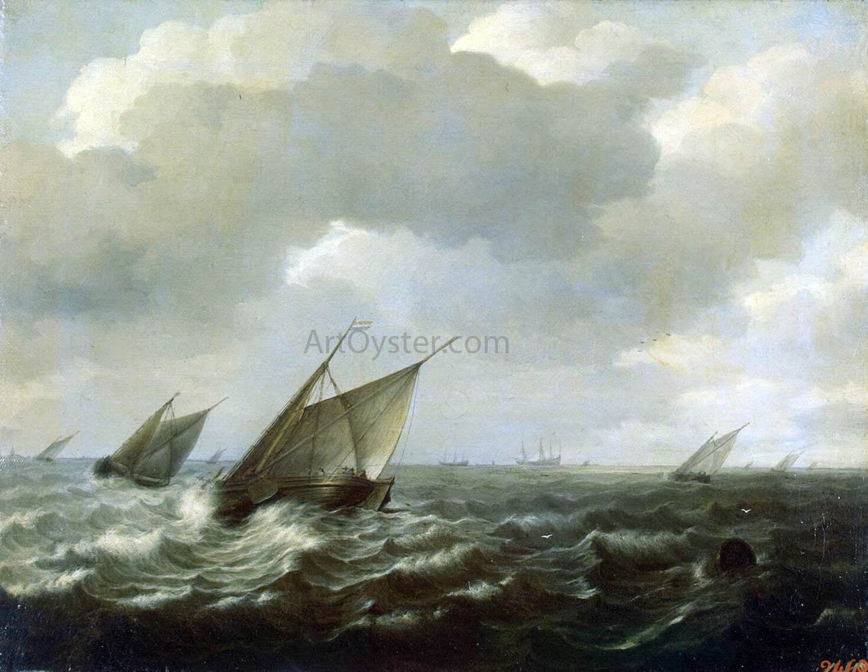 Hendrick Maertensz Sorgh Sailing Vessels in a Strong Wind - Hand Painted Oil Painting