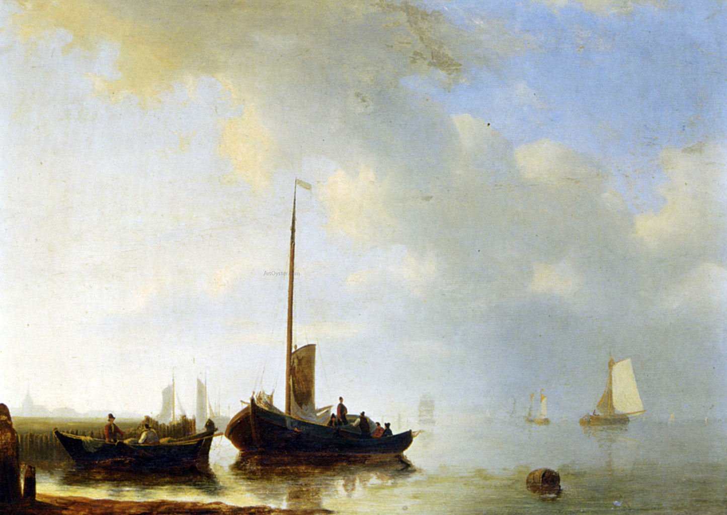 Antonie Waldorp Sailing vessels off the Dutch Coast - Hand Painted Oil Painting
