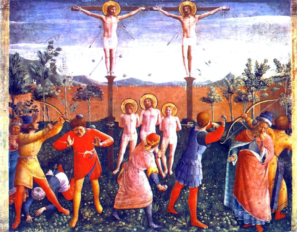 Fra Angelico Saint Cosmas and Saint Damian Crucifixed and Stoned (San Marco Altarpiece) - Hand Painted Oil Painting