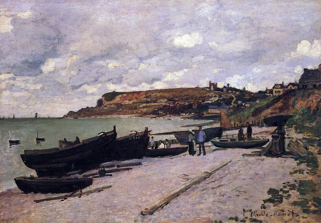 Claude Oscar Monet Sainte-Adresse, Fishing Boats on the Shore - Hand Painted Oil Painting