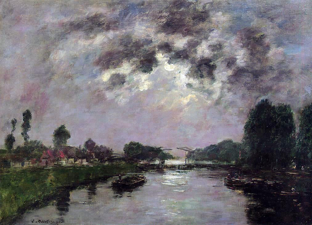 Eugene-Louis Boudin Saint-Valery-sur-Somme, the Canal d'Abbeville - Hand Painted Oil Painting