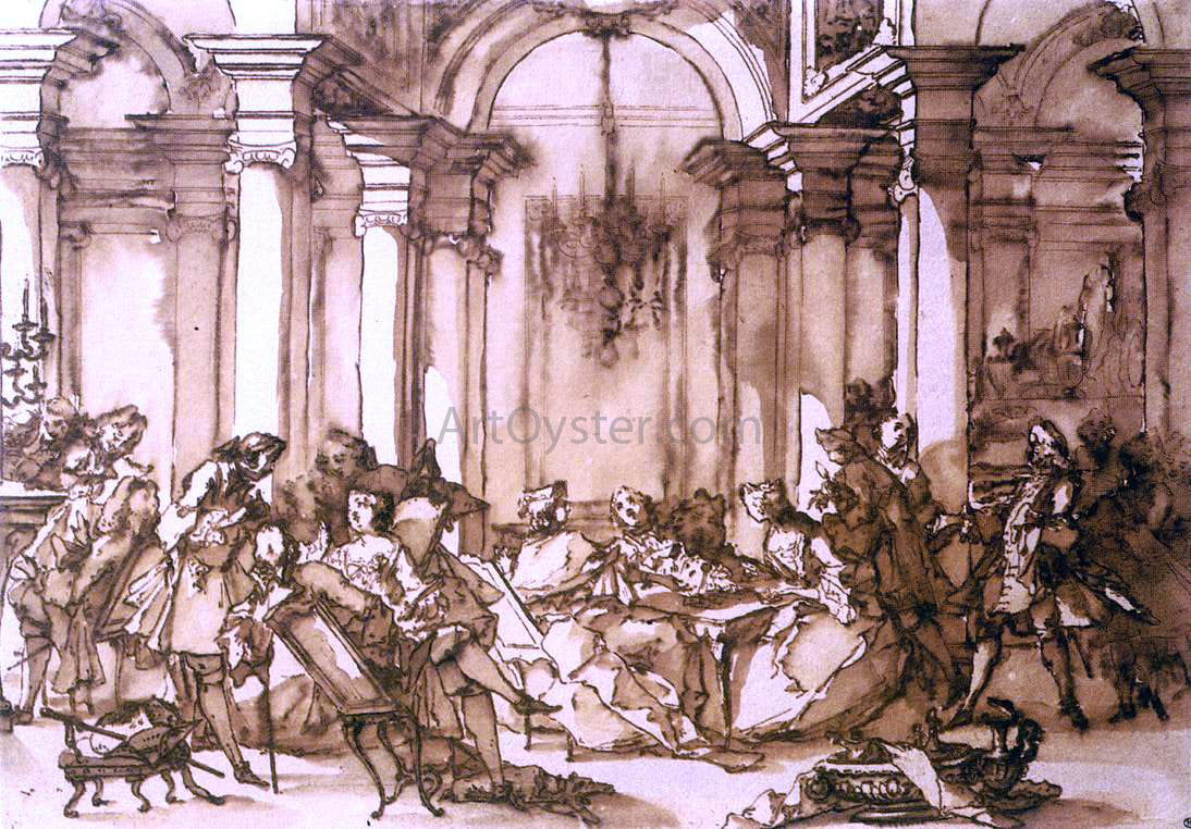 Michel-Francois Dandrebardon Salon Scene - Hand Painted Oil Painting