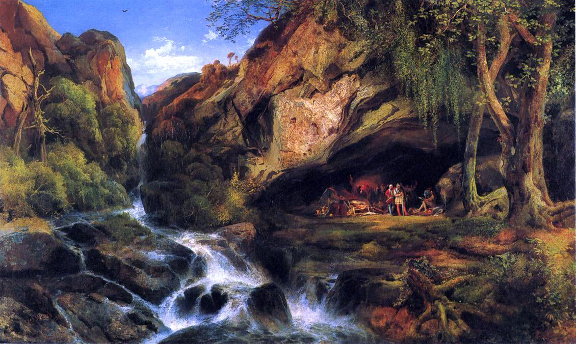 Thomas Moran Salvator Rosa Sketching the Banditi - Hand Painted Oil Painting