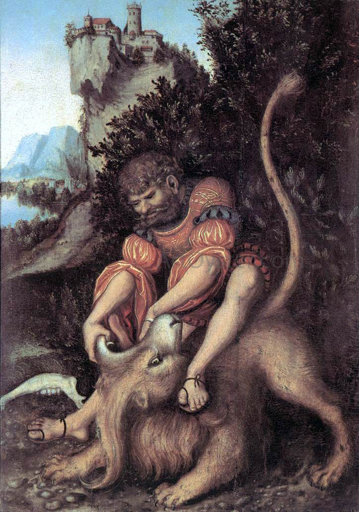 The Elder Lucas Cranach Samson's Fight with the Lion - Hand Painted Oil Painting