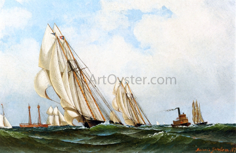 Antonio Jacobsen Sappho off Sandy Hook Lightship - Hand Painted Oil Painting