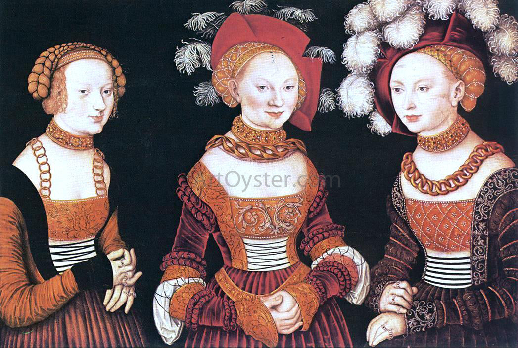The Elder Lucas Cranach Saxon Princesses Sibylla, Emilia and Sidonia - Hand Painted Oil Painting
