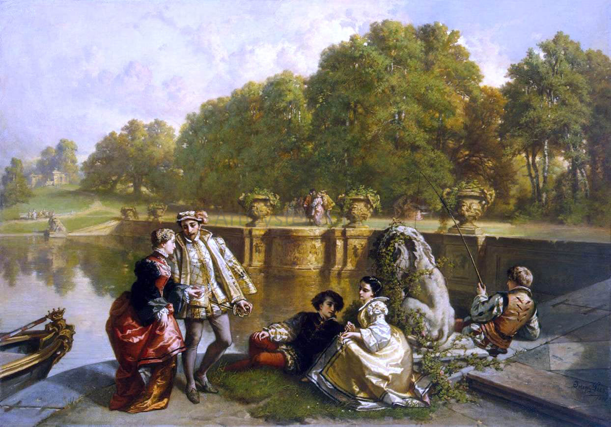 Jozef Hubert Lies Scene in a Park - Hand Painted Oil Painting