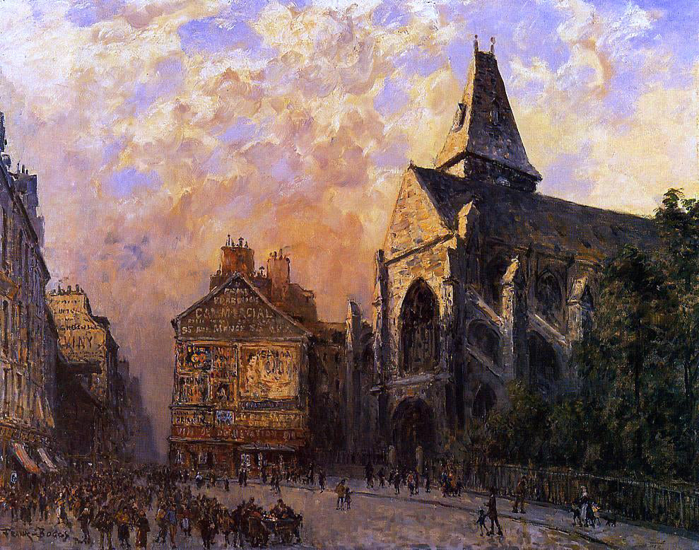 Frank Myers Boggs Scene of a Street in front of the Church of Saint-Medard, Paris - Hand Painted Oil Painting