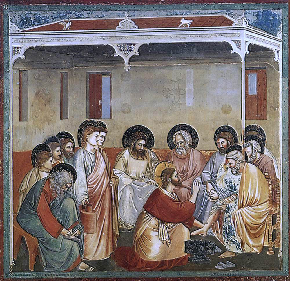 Giotto Di Bondone Scenes from the Life of Christ: 14. Washing of Feet (Cappella Scrovegni (Arena Chapel), Padua) - Hand Painted Oil Painting