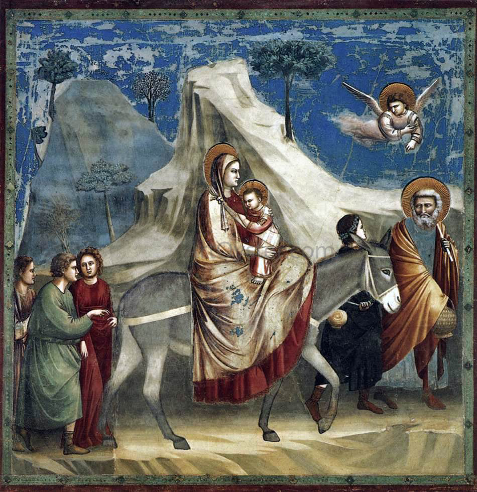 Giotto Di Bondone Scenes from the Life of Christ: 4. Flight into Egypt (Cappella Scrovegni (Arena Chapel), Padua) - Hand Painted Oil Painting