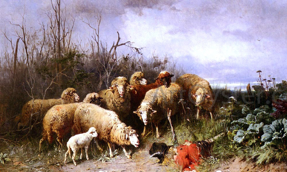  Friedrich Otto Gebler Schafe Eine Vogelscheuche Betrachtend - Hand Painted Oil Painting