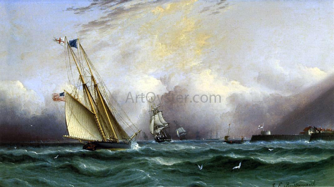  James E Buttersworth Schooner 'Columbia' off Portsmouth Harbor, England - Hand Painted Oil Painting