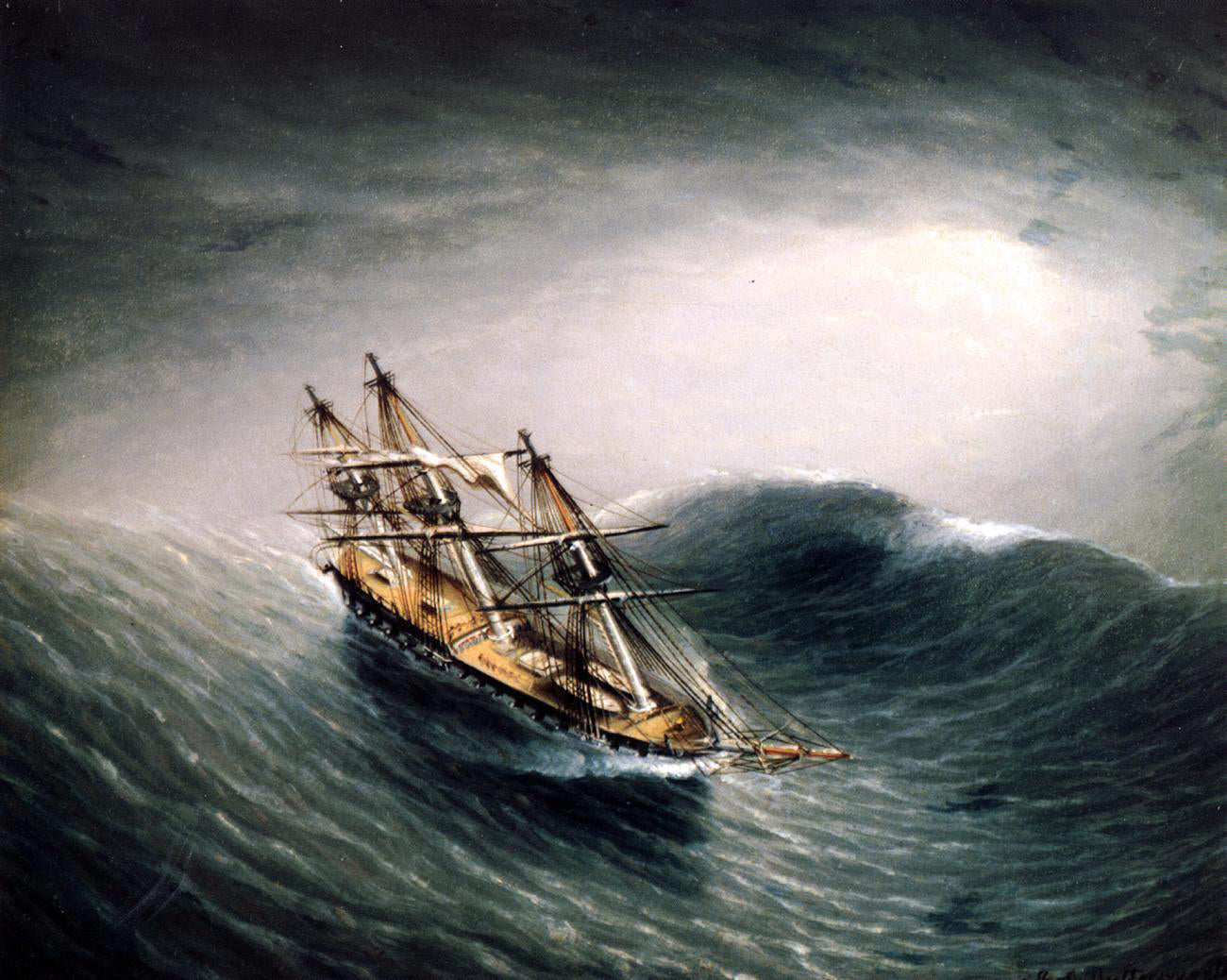 James E Buttersworth A Schooner in a Stormy Sea - Hand Painted Oil Painting
