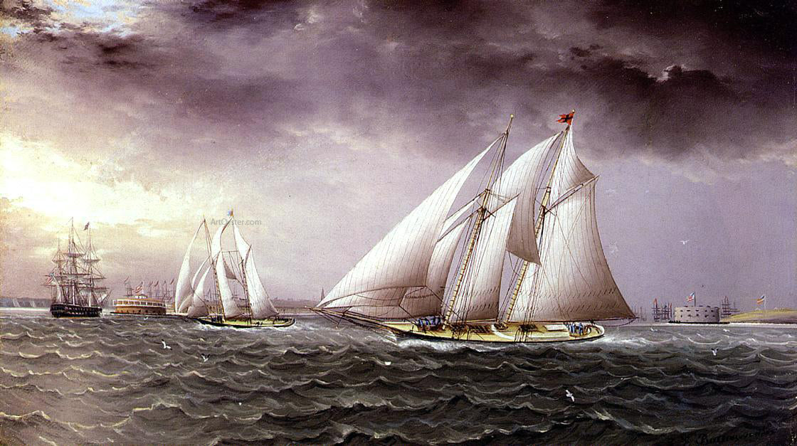 James E Buttersworth Schooner Race in New York Harbor - Hand Painted Oil Painting