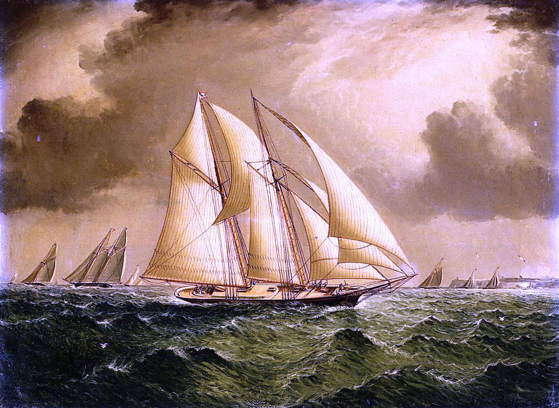 James E Buttersworth Schooners Racing off Sandy Hook - Hand Painted Oil Painting