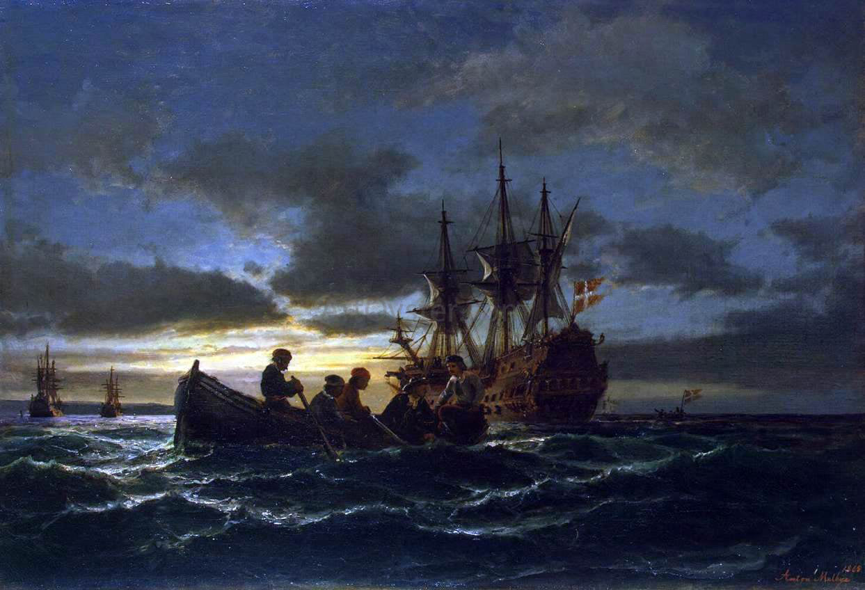 Anton Melbye Sea at Night - Hand Painted Oil Painting