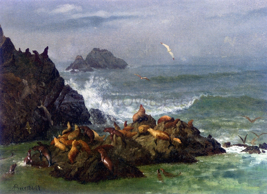 Albert Bierstadt Seal Rocks, Pacific Ocean, California - Hand Painted Oil Painting