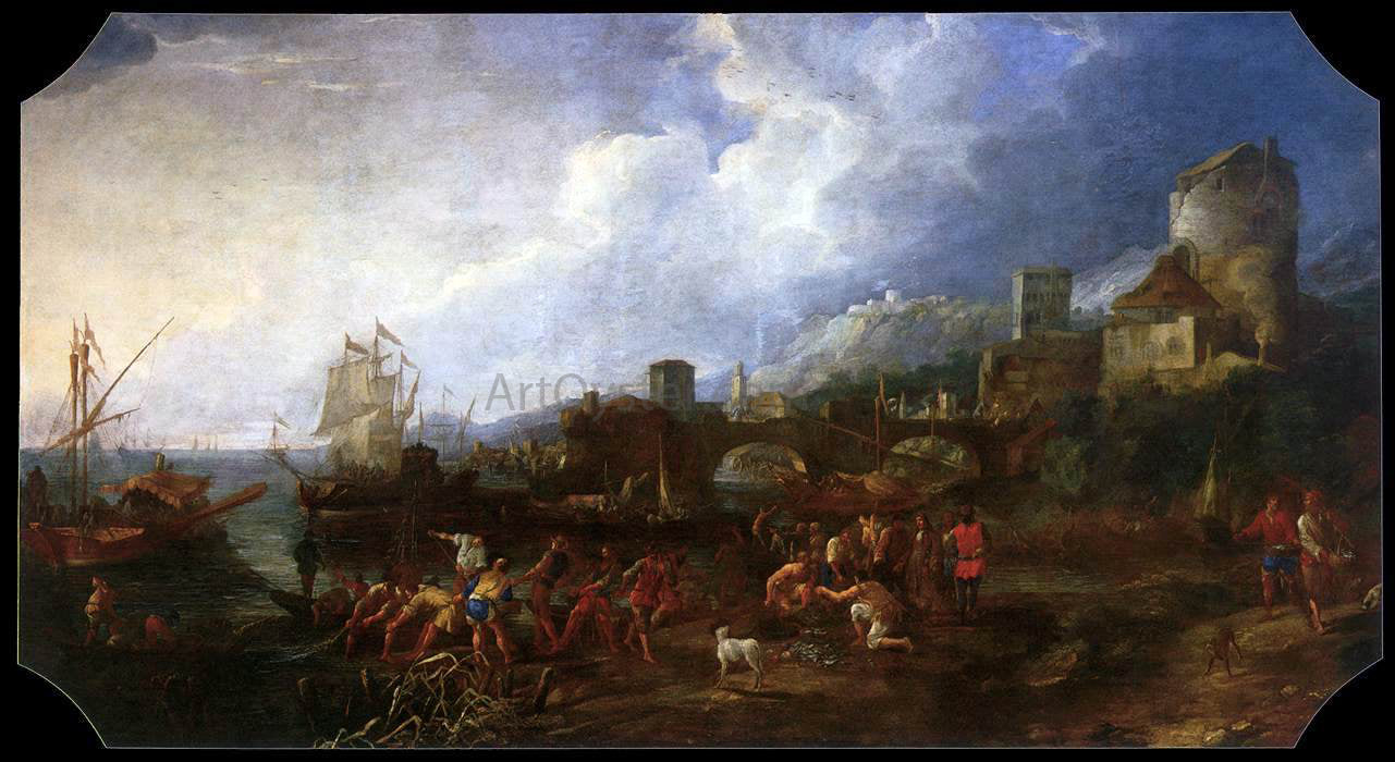 Luca Carlevaris Seaport - Hand Painted Oil Painting