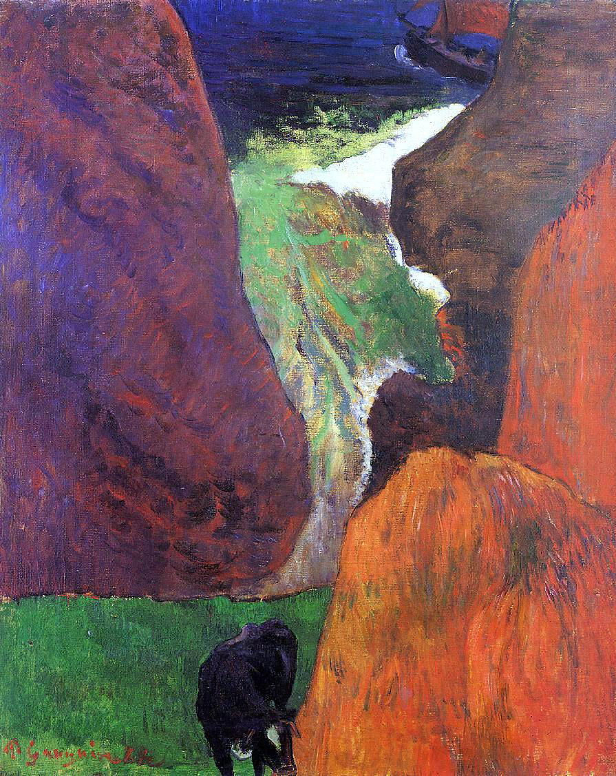 Paul Gauguin Seascape with Cow on the Edge of a Cliff - Hand Painted Oil Painting